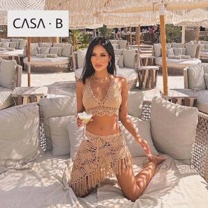 5⭐️CASA B| AMAYA Nude Bohemian Crochet Skirt & Halter Set in Warm Sands Beige